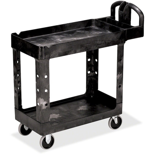 Rubbermaid Commercial HD 2-Shelf Utility Cart with Lipped Shelf (Small), Resin, 500 lb Load Capacity, 2 Shelves, 39" L RCP450088BK - main
